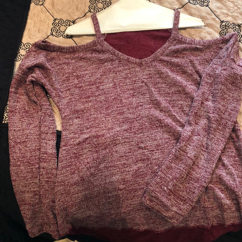 COPY - Wine red thin cold shoulder sweater